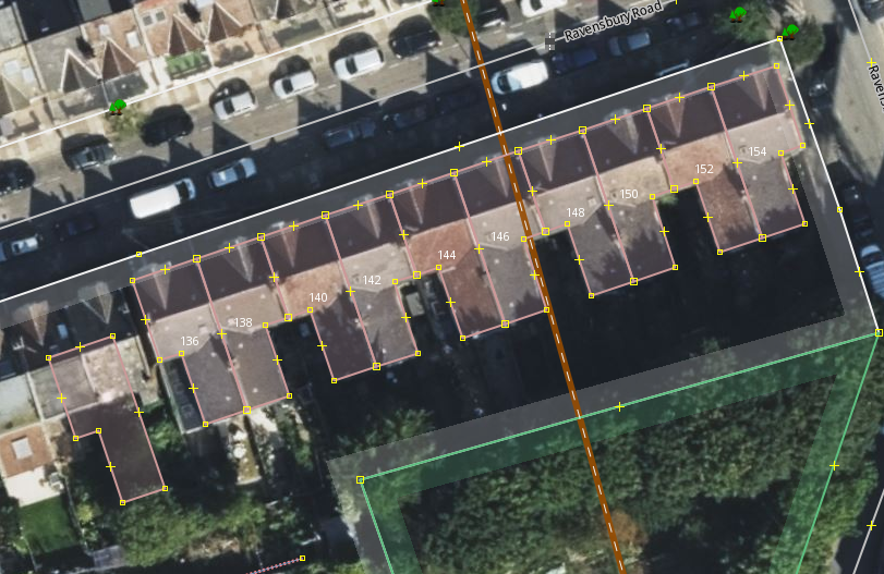 Screenshot of finished row of houses